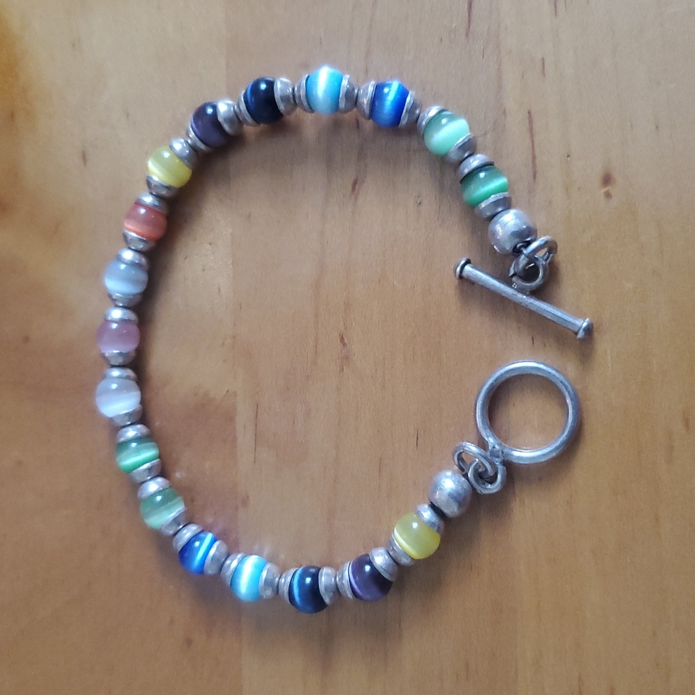 Sterling Multicolor Cats Eye Glass GemstoneToggle SoutWest Bracelet